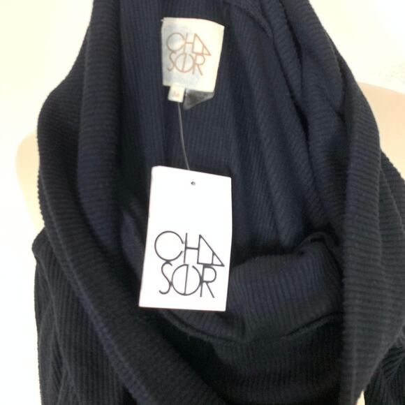 Chaser Rib Off Shoulder Cowlneck Knit Top Medium Bell Sleeve - Picture 6 of 7